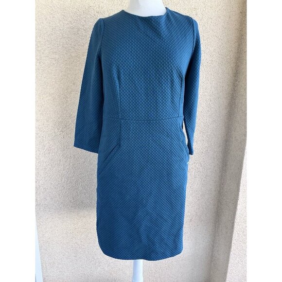 Boden Agnes Dress Womens 10 Blue Jacquard Textured Stretch Deep Pockets - Picture 2 of 10